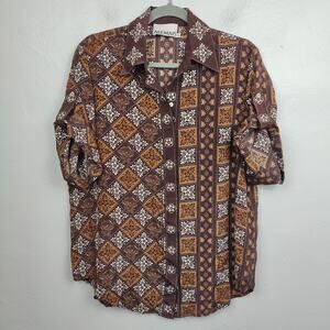 Alemais Carmella Top Womens 2 US Chocolate Brown Geometric Silk Button Up Blouse